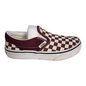 Vans Kid's Shoes Size 1 M Maroon Red White Checkered Slides Slip-On Canvas